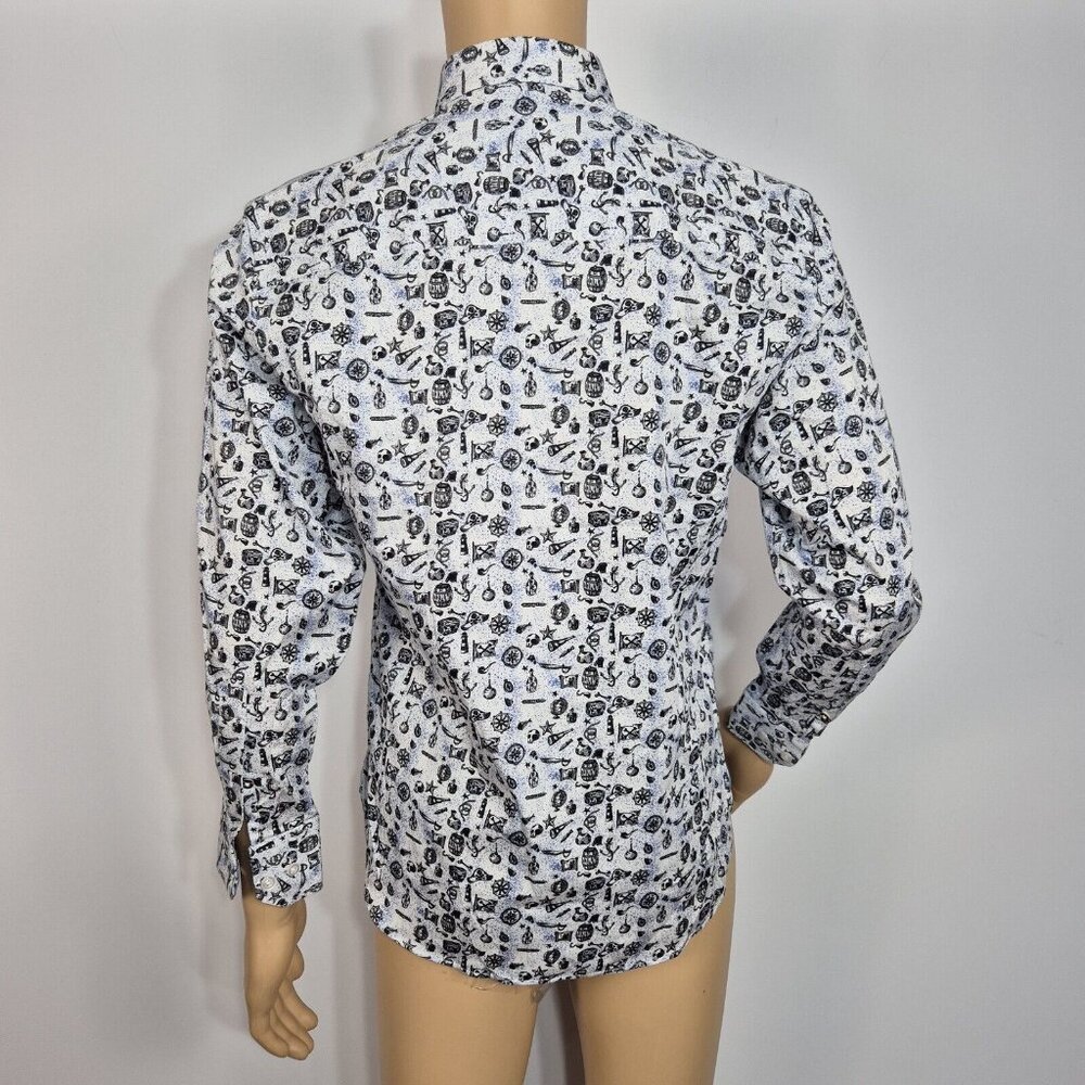 Visconti Black Button Up Flip Cuff Long Sleeve Shirt Men's Size S Black White (8 - Picture 3 of 9